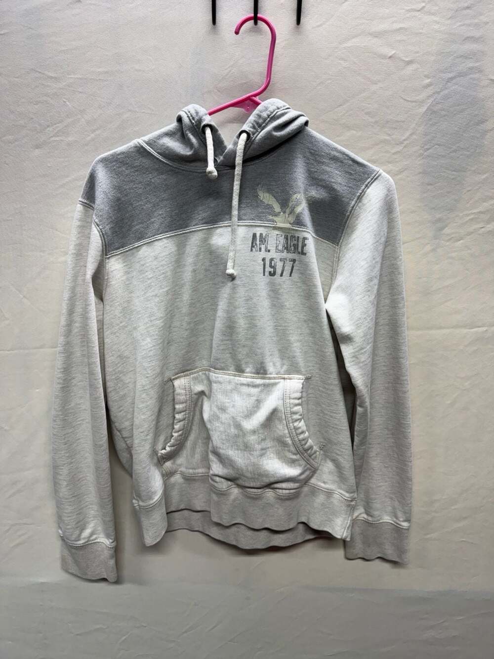 American Eagle Outfitters Hoodie Size S Gray Color Block 1977 Pullover